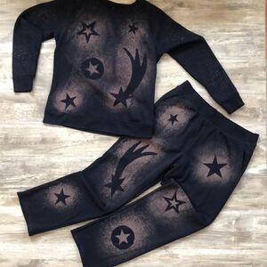 New Streetwear Bleached Sweatshirt & Sweatpants Size Medium 8/10 Navy Blue Star